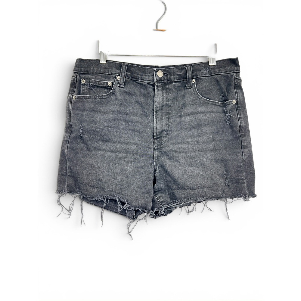 Gap Denim High Rise 4 Inch Short Washed Black Distressed Cut Off Size 14 32